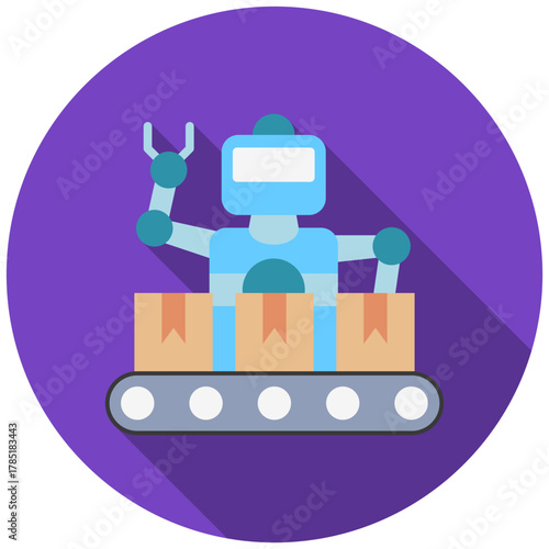 Robot Icon, Rounded Mini Illustration Relate To Industry 4-0. Use For Modern Concept, Ui, Ux Web And App Development.