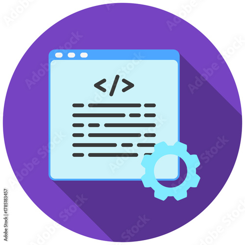 Coding Process Icon, Rounded Mini Illustration Relate To Industry 4-0. Use For Modern Concept, Ui, Ux Web And App Development.