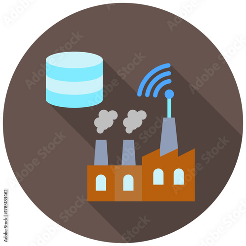 Connected Factory Icon, Rounded Mini Illustration Relate To Industry 4-0. Use For Modern Concept, Ui, Ux Web And App Development.