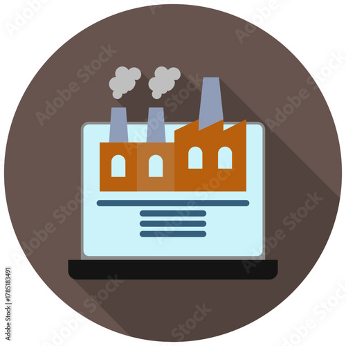 Digital Factory Icon, Rounded Mini Illustration Relate To Industry 4-0. Use For Modern Concept, Ui, Ux Web And App Development.