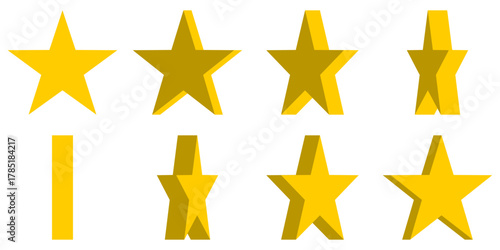 Basic 8-frame Sprite Sheet Set of Rotating 3D Style Cute Golden Star Sign Symbol Icon for Game and App UI Animation. Vector Image.