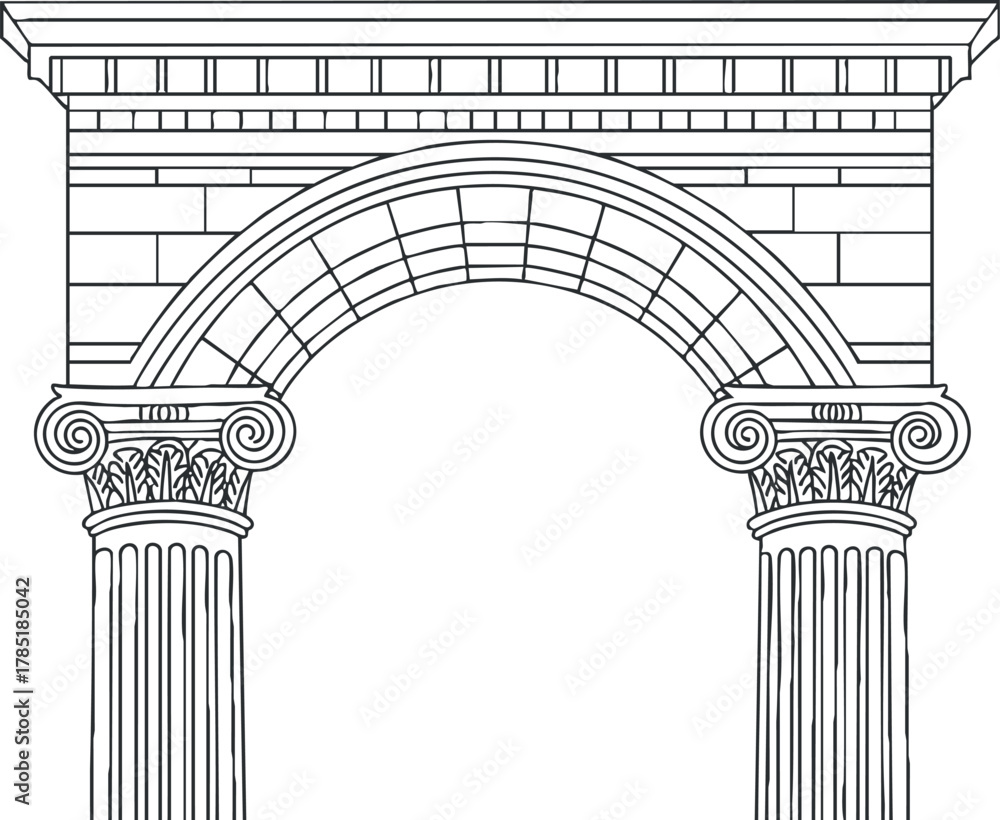 Obraz premium Outline vector illustration of a classic architectural arch with columns, suitable for design projects and historical themes