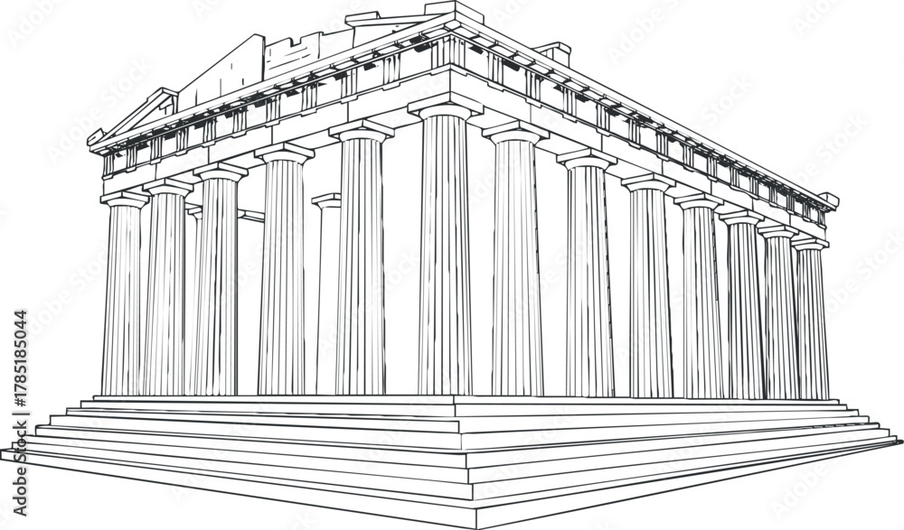 Obraz premium Linear vector illustration of an ancient Greek temple with columns, suitable for educational and cultural design projects