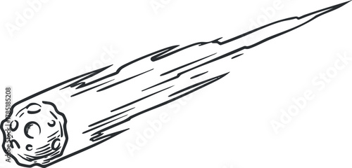 Hand-drawn vector illustration of a comet with a detailed tail, suitable for educational and astronomical design projects