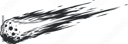 Dynamic black and white vector illustration of a comet with trailing motion for space-themed designs and projects