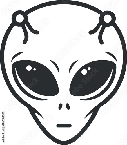 Stylized black and white vector illustration of an alien character with large eyes, perfect for sci-fi themes and designs
