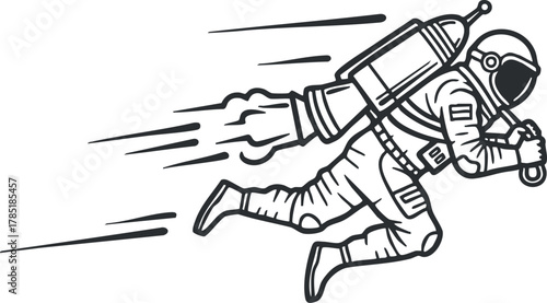 Dynamic line art illustration of an astronaut with a jetpack, ideal for space exploration themes and adventure designs