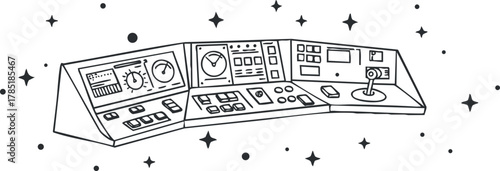 Outline vector illustration of a futuristic space control panel design ideal for technology and science projects