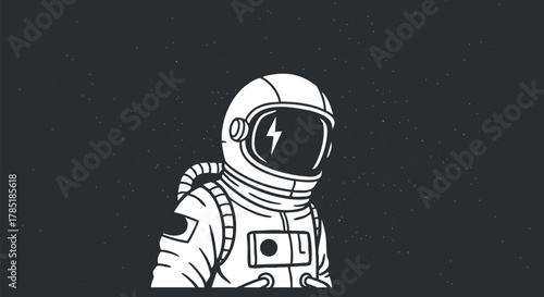 Stylized black and white vector illustration of an astronaut in space, ideal for creative design projects and branding.