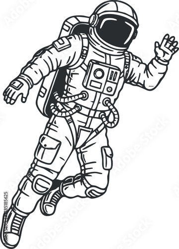 Outline vector illustration of an astronaut in a space suit, ideal for educational and cosmic adventure themes