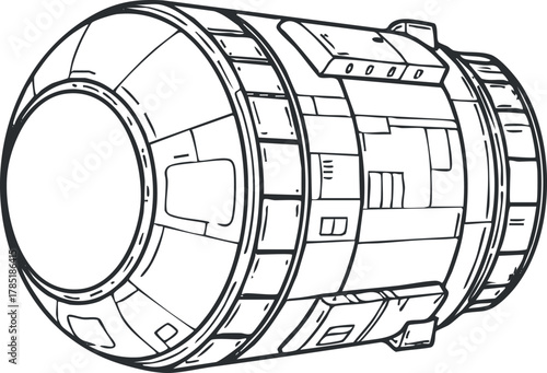 Detailed outline vector illustration of a futuristic rocket module, ideal for science and technology projects