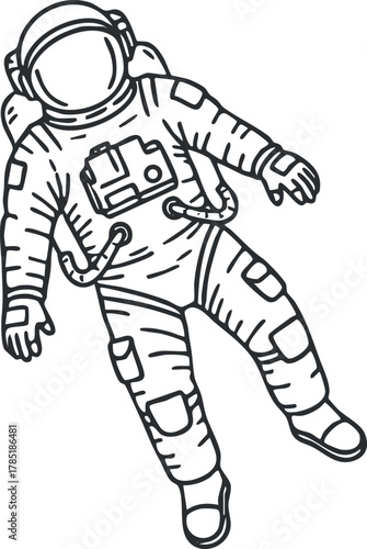 Outline vector illustration of an astronaut in a spacesuit, ideal for science, technology, and space exploration themes