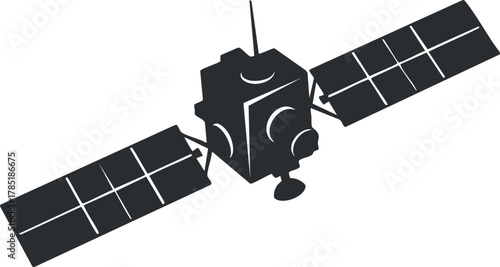 Modern flat design vector illustration of a satellite with solar panels for space exploration and communication projects