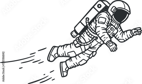 Hand-drawn vector illustration of an astronaut in space, perfect for adventure and science-themed projects.