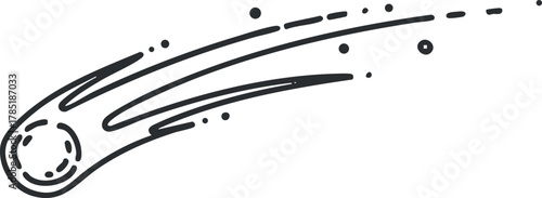 Stylized outline vector illustration of a comet with a trailing tail, ideal for astronomy and space-themed designs