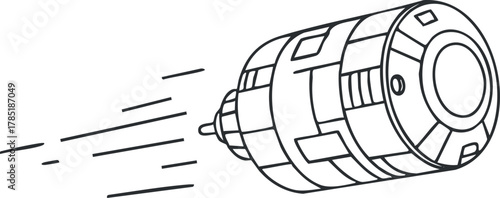 Outline vector illustration of a rocket launching, showcasing a sleek design for technology and space exploration themes