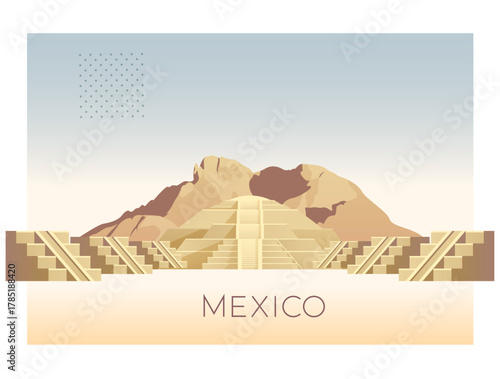 Teotihuacan known for Mesoamerican Pyramids - Stock Illustration
