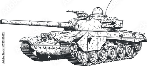 Detailed vector illustration of a military tank in a clean outline style, suitable for educational or design projects.