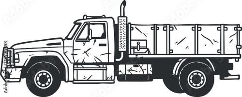 Detailed outline vector illustration of a heavy-duty truck for transportation and logistics design projects