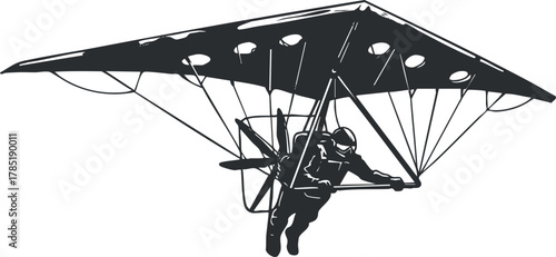 Silhouette vector illustration of a hang gliding athlete soaring through the sky, perfect for adventure and extreme sports themes