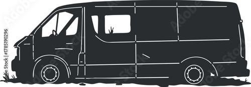 Silhouette vector illustration of a van, perfect for transportation and travel-themed design projects.
