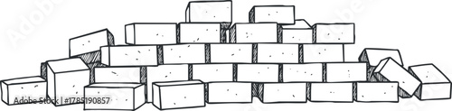 Hand-drawn vector illustration of a pile of bricks, ideal for construction and building projects