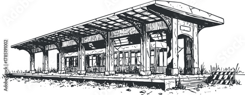 Detailed line drawing of a modern architectural building, showcasing its structure and design for creative projects.