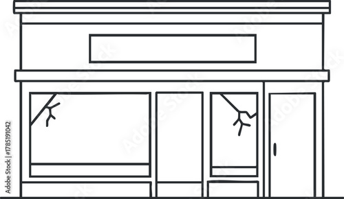 Minimalist outline vector illustration of a shopfront building with empty windows and simple architectural details