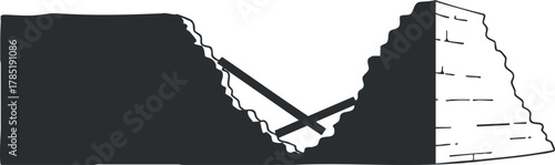 Minimalist black and white vector illustration of a mountain landscape featuring a footpath for outdoor adventure and travel themes