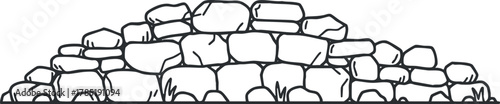 Outline vector illustration of a stone pile or mound representing a natural rock formation for design and educational purposes