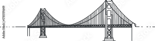 Minimalist linear vector illustration of a bridge, featuring a clean outline style suitable for architectural design projects.