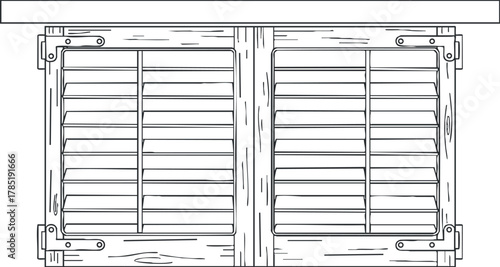 Detailed outline vector illustration of wooden window shutters suitable for architectural design and home improvement projects