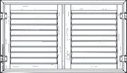 Outline vector illustration of a pair of wooden shutters for architectural and design projects