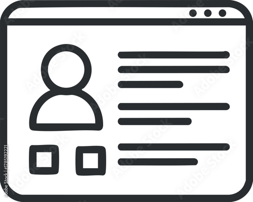 Outline vector illustration of a user profile interface designed for web applications and digital platforms