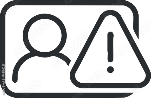 Minimalist vector illustration of a user profile icon combined with a warning triangle for alerting on security issues.