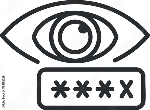Outline vector illustration of an eye symbolizing security and privacy with a password field below, ideal for tech and cybersecurity themes