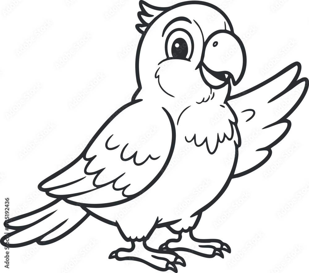 Fototapeta premium Cute cartoon parrot vector illustration in outline style, perfect for children's educational materials and playful designs