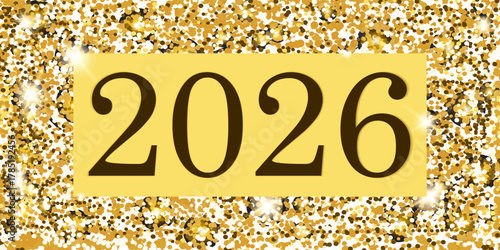A banner with the inscription 2026 among confetti. Holiday card, banner, post