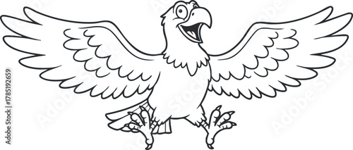 Playful cartoon vector illustration of a happy eagle with outstretched wings, perfect for children's designs and educational materials