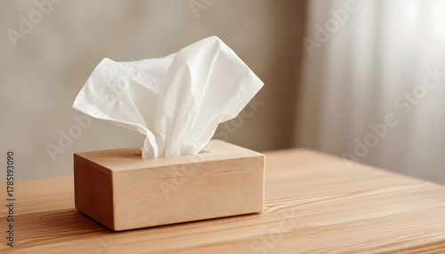 A box of tissues sitting on a table with a simple background