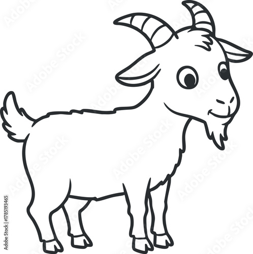 Cute cartoon vector illustration of a friendly goat character with horns, perfect for children's books and educational materials