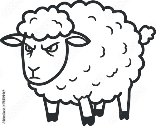 Angry cartoon sheep vector illustration in a playful style suitable for children's books, farm-themed designs, or humorous projects