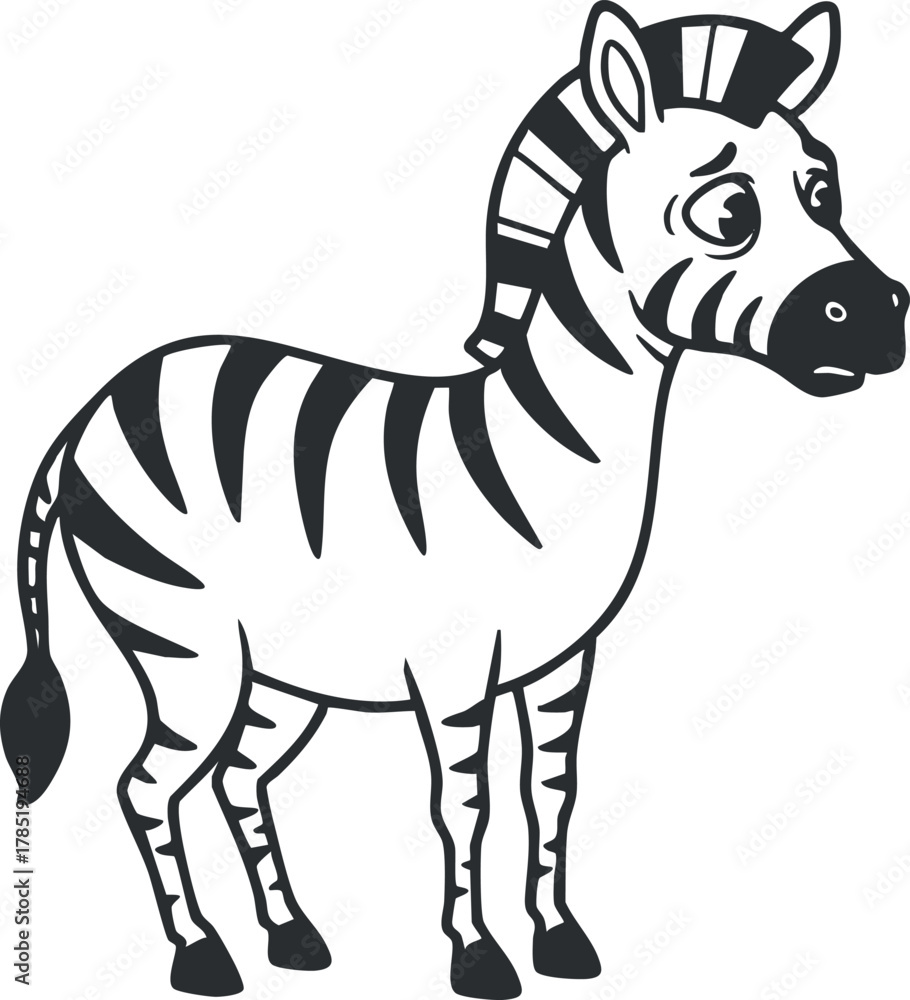 Obraz premium Cartoon-style vector illustration of a cute zebra character with exaggerated features for children's education and design projects