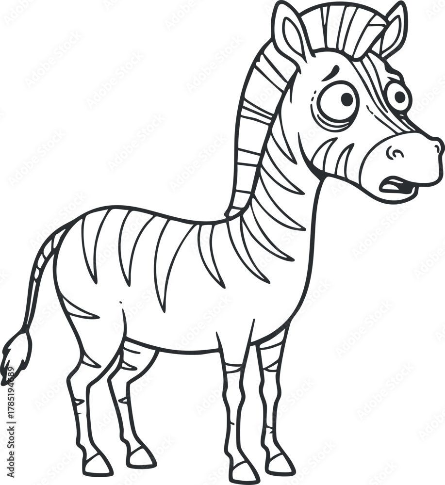 Naklejka premium Cartoon style outline illustration of a surprised zebra character, suitable for children's books and educational materials