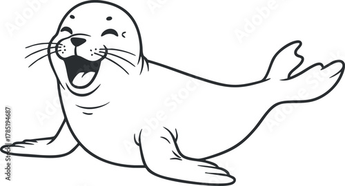 Playful outline vector illustration of a happy seal, perfect for children's books, educational materials, and marine wildlife themes