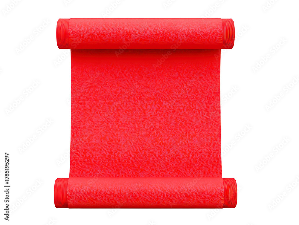 Fototapeta premium Red yoga mat rolled at both ends textured surface isolated on transparency background fitness equipment for exercise pilates or stretching vibrant color healthy lifestyle