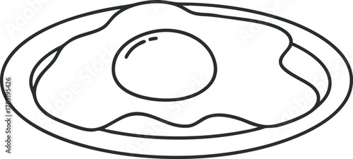 Outline vector illustration of a fried egg on a plate, suitable for food-related designs and culinary concepts