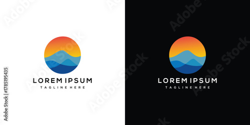 Mountain landscape logo design. Vector illustration concept of mountain icon design.