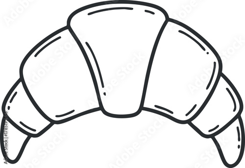 Outline vector illustration of a croissant, a popular pastry for breakfast or snacks, ideal for food-related designs