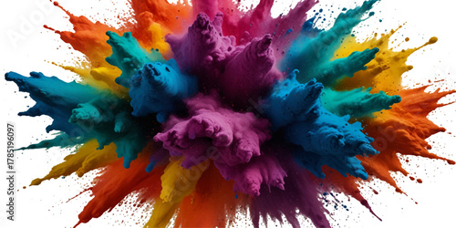 Vector watercolor rainbow multicolor splatter design background. Multicolored rainbow explosion of cloud powder paint decoration isolated on transparent background.